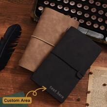 1pc Customized A6 Leather Notebook With Elastic Band, Personalized Text/Name Engraving, Bookmark/Inner Pocket, Retro Soft Cover Diary Notebook, Suitable For Business, University Notes, Journaling, Teacher's Day, Birthday, Valentine's Day, Graduation, Back To School Gifts For Students, Teachers, Friends, Couples, Colleagues, Bosses