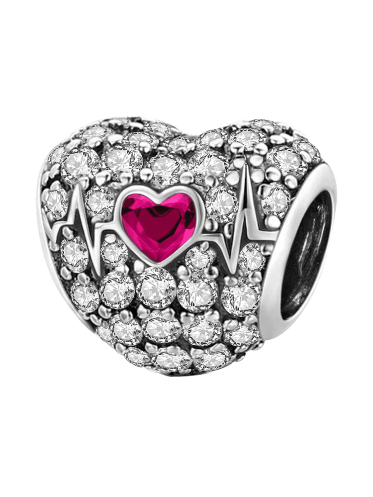 1 pieza Colgante de aro doble con cuentas de circonita roja, adecuado para pulseras DIY y joyería de mujer - Plateado - Añade 20