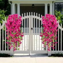 NKEN 4 PCS 75cm Artificial Hanging Morning Glory Set (Multi-Color: Purple/Pink/Blue/White) - Uv Resistant Realistic FauxFlowers With Eucalyptus Leaves For Weddings, Home, Office, Garden & Party Decor