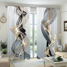 2pcs Of Black And Golden Smoke Pattern Curtains Abstract Geometric Flow Art Line Design Curtains 3D Solid Printing Sunshade Curtains Living Room, Bedroom, Study Balcony, Office Window Decoration Minimalist Style Decoration Creates A Stylish Atmosphere