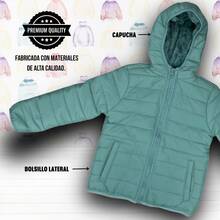 Chamara Capitonada para Niña, con capucha e interior afelpado, bolsillos laterales, temporada de lluvias, moda casual para niñas - Turquesa - Ver 3