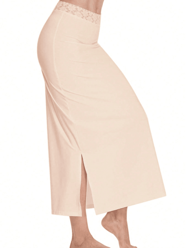 QING ROU Elegant Half Slip Underskirt For Women - Medium Support Belly Shaper With Contrast Lace, Semi-Sheer, Machine Washable - Perfect For Under Dresses And Skirt Extenders