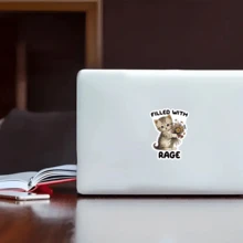 幽默“愤怒”猫贴纸 - 精力充沛的小猫拿着花束，俏皮有趣的设计，适用于笔记本电脑、水瓶、笔记本、可重复使用的乙烯基贴纸、易于剥离和粘贴的笔记本电脑配件、可爱的贴纸、学校用品、返校 - 彩色 - 查看 7