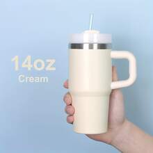 1 pieza Vaso aislado al vacío de doble pared de acero inoxidable de 14 oz, mini vaso de coche multicolor, botella portátil para deportes al aire libre con pajita de plástico - Multicolor - Ver 10