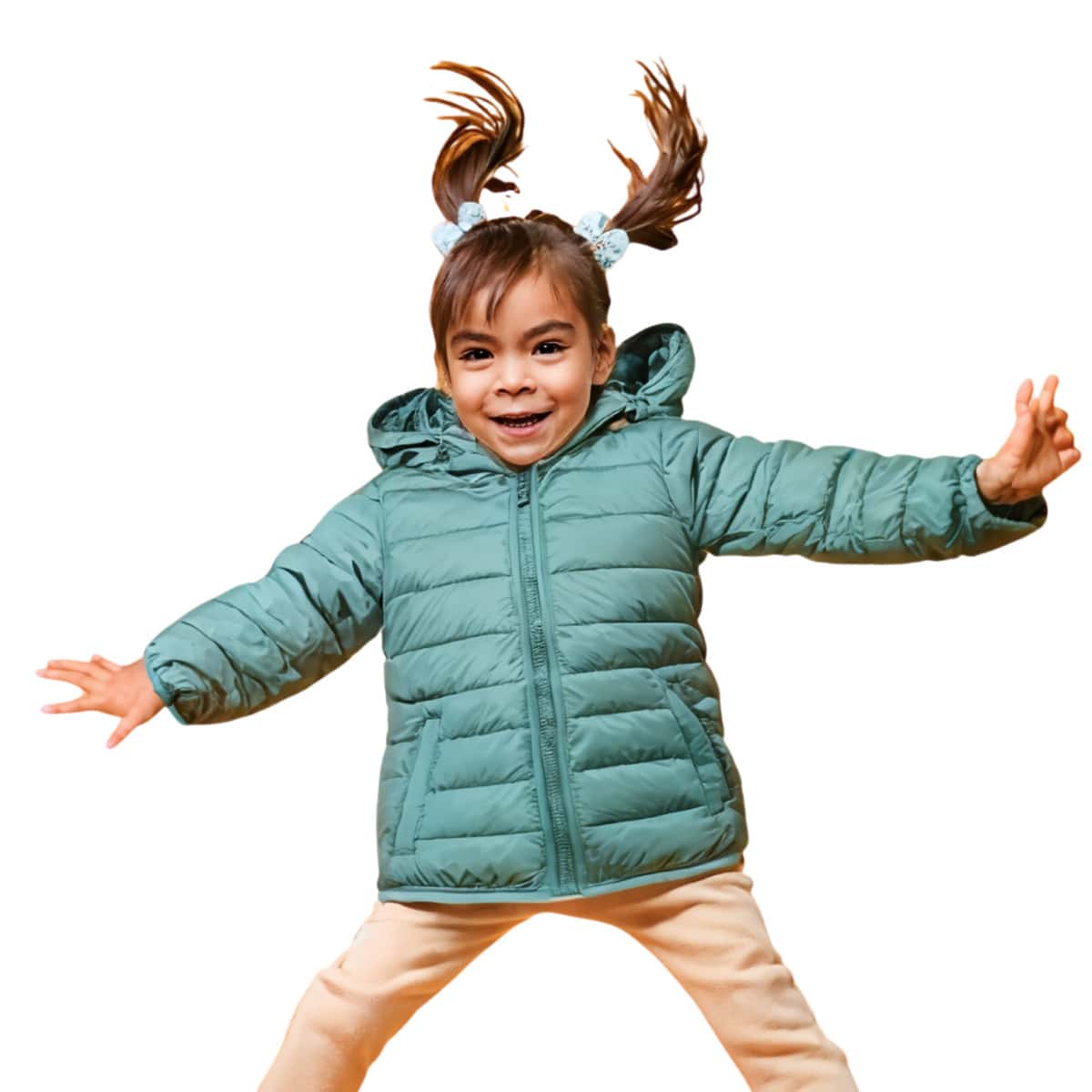Chamara Capitonada para Niña, con capucha e interior afelpado, bolsillos laterales, temporada de lluvias, moda casual para niñas - Turquesa - Ver 1