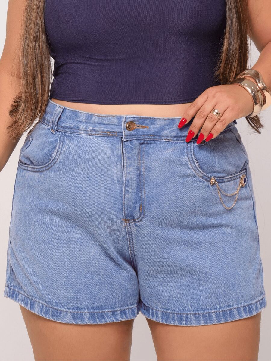 Women's Plus Size Jean Shorts Light Blue Jeans High Waist 100% Cotton - Màu xanh nhạt - Xem 1