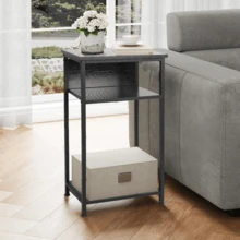 A Three-Layer Iron Frame Narrow-Edge Table With Storage Shelves, Bedroom Bedside Table, 73.5*39*29cm, 50kg Load-Bearing Capacity, Local Inventory For Shipment, Ultra-Thin Edge Table, Small In Size But Large In Capacity, Suitable For Living Room, Bedroom, Study, Kitchen And Balcony, A Great Summer Gift - Black - View 3