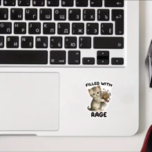 幽默“愤怒”猫贴纸 - 精力充沛的小猫拿着花束，俏皮有趣的设计，适用于笔记本电脑、水瓶、笔记本、可重复使用的乙烯基贴纸、易于剥离和粘贴的笔记本电脑配件、可爱的贴纸、学校用品、返校 - 彩色 - 查看 6