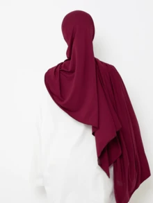 1 件套针织头巾套装，经典纯色丝滑柔软 170*60 厘米长围巾即时头巾，适合休闲、外出、礼物 - 酒紅色 - 查看 4