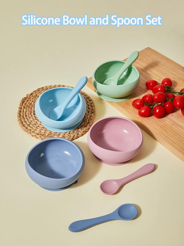 1 Set Of 2pcs Baby Suction Bowls, Silicone Feeding Bowl With Non-Slip Grip, Anti-Splash Anti-Scald Baby Food Bowls, Toddler Training Tableware