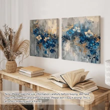 1 pièce Grande canevas d'art mural - Conception florale abstraite élégante bleue et dorée, décoration murale aquarelle moderne pour salon et chambre à coucher, décoration de chambre esthétique, affiche vintage, avec ou sans cadre, décoration de dortoir universitaire et appartement, cadeaux pour décoration murale dans l'hôtel, la maison, le salon, la chambre à coucher, la salle de bain et le bureau