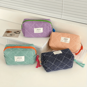 Classic Small Plaid Octagonal Pencil Case, Women's Portable Outdoor Vintage Contrast Color Coin Purse, Large Capacity Multi-Function Student Desk Storage Bag