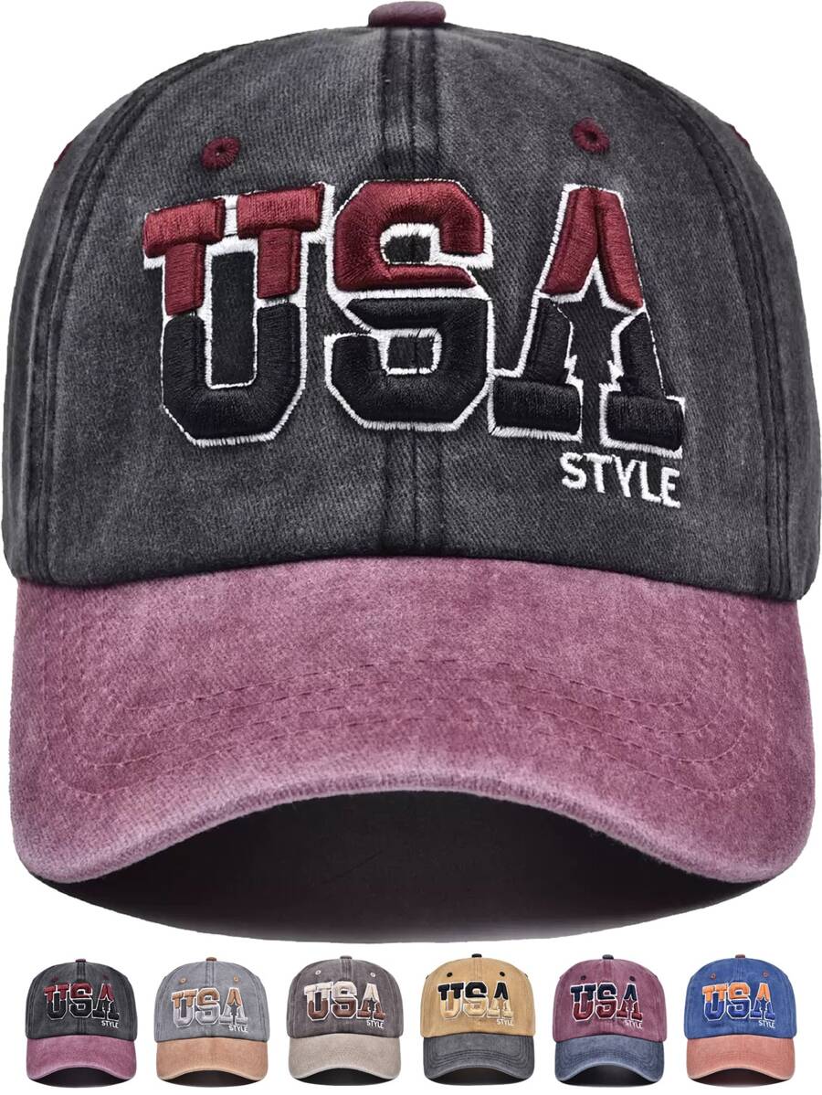 1 sztuka litery USA kontrastowa trójwymiarowa haftowana czapka baseballowa, haft literowy STYL, czapki unisex, modny swobodny kontrastowy wzór przeszyć kapelusz przeciwsłoneczny (litera A ma mały szczegół wzoru gwiazdy, do wyboru jest 6 kolorów)