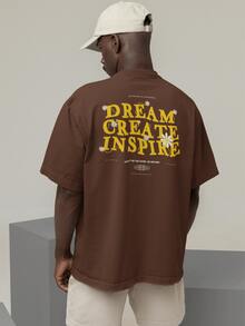 Oversized T-Shirt Turtleneck Streetwear Cotton Urban Style Workout Casual Black  And Brown Printed