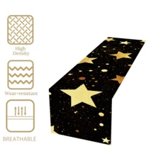 1 pezzo/270 pezzi Runner da tavolo natalizio, sfondo nero con elementi a forma di stella dorata, in materiale di poliestere, 30x180cm, per feste natalizie a casa, ristorante, soggiorno, centrotavola decorativo per tavolo da pranzo interno ed esterno, decorazione per la casa, la cucina, stile decorativo, accessori per la decorazione della stanza, decorazione natalizia, decorazione per il soggiorno - Stelle dorate su sfondo nero - Visualizzare 4