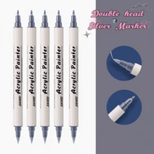 5支装银色亚克力马克笔 | 防水、快干 | 非常适合DIY工艺品、树脂艺术、剪贴簿和办公室使用 - 銀色 - 查看 2