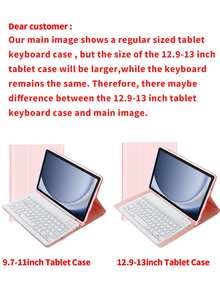 【无线键盘保护套】这款无线蓝牙键盘保护套兼容 iPad Air 1/Air 2/Air 3/Air 4/Air 5/6、iPad 5/6/7/8/9/10/11 代、iPad Pro 12.9 英寸（2020/2021/2022 款）、iPad Pro 11 英寸（2018/2020/2021/2022 款），以及 Galaxy Tab 和 Redmi Pad SE。它采用柔软的 TPU 背壳、磁吸式可拆卸设计，并设有手写笔插槽。