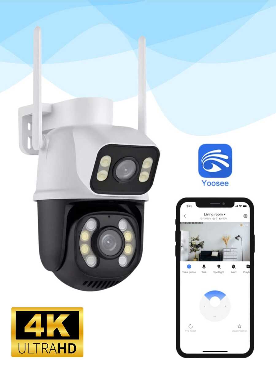 YOOSEE IP66 Wi-Fi Security Camera With Dual Lens And 360° View By Motion Detection. - Blanco y Negro - Ver 1