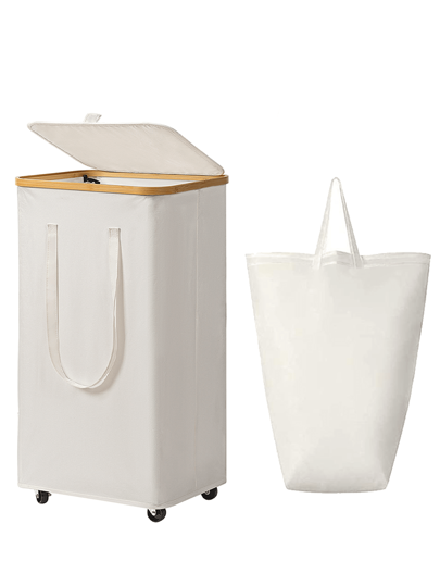 60L/65L/100L/110L Wheeled Bamboo Laundry Basket With Lid - Includes Removable Laundry Bag, Foldable Dirty Clothes Basket With Handle, Extra Large Capacity Dirty Clothes Hamper, Collapsible Fabric Laundry Basket, Home Laundry Storage Bin