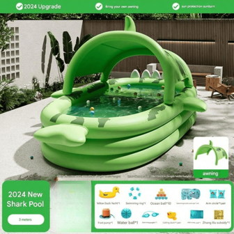 [Thème requin | Durable] Grande piscine gonflable de thème requin en matériau PVC durable | Parfait pour les fêtes d'eau en plein air en famille