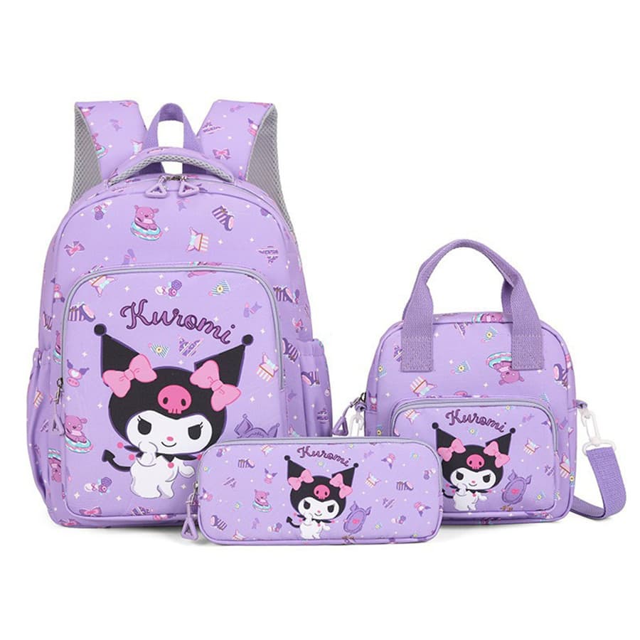 Sanrio Bolsa de almuerzo, mochila y bolsa de artículos de papelería con diseño de Hello Kitty de Sanrio - Set de 3 piezas. Mochila ligera de gran capacidad y moda genial. Adecuado para la vuelta al cole, la escuela y los viajes, útiles escolares, verano, estuche de lápices, bolsa de cosméticos.