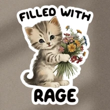 幽默“愤怒”猫贴纸 - 精力充沛的小猫拿着花束，俏皮有趣的设计，适用于笔记本电脑、水瓶、笔记本、可重复使用的乙烯基贴纸、易于剥离和粘贴的笔记本电脑配件、可爱的贴纸、学校用品、返校 - 彩色 - 查看 10