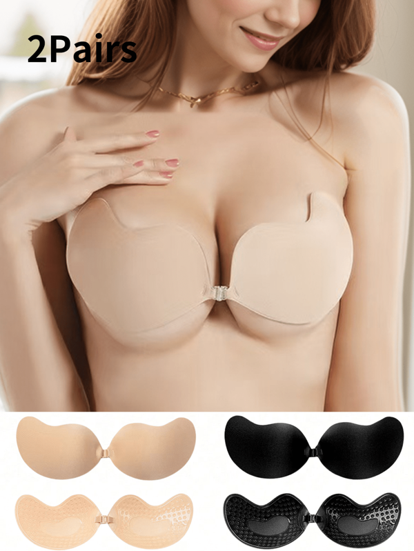 2 Pairs Of Fruit Shaped Silicone Bra Breast Pads Breathable Invisible Seamless Nipple Covers Reusable, Front Clasp Bra, Breast Enhancement - Breathable Skin-Friendly Cups, Suitable For A-D Cups, Deep V Dress Backless For Daily Wear