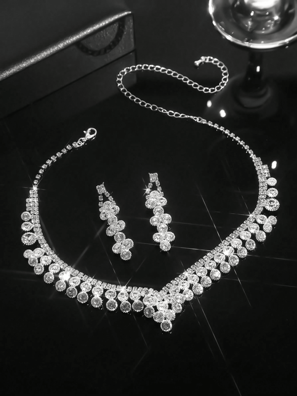 Necklace Earrings Set Gorgeous Vintage Palace Teardrop Crystal Rheinstone Necklace Earrings Set For Wife Wedding Anniversary Girlfriend Valentine's Day Gift 3 In 1