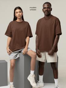 Oversized T-Shirt Turtleneck Streetwear Cotton Urban Style Workout Casual Black  And Brown Printed