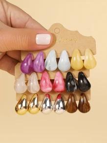 6 pièces/Set Boucles d'oreilles en forme de goutte d'eau, en matériau léger et de couleurs de gelée, convenant aux femmes pour l'été, le bureau et les occasions festives