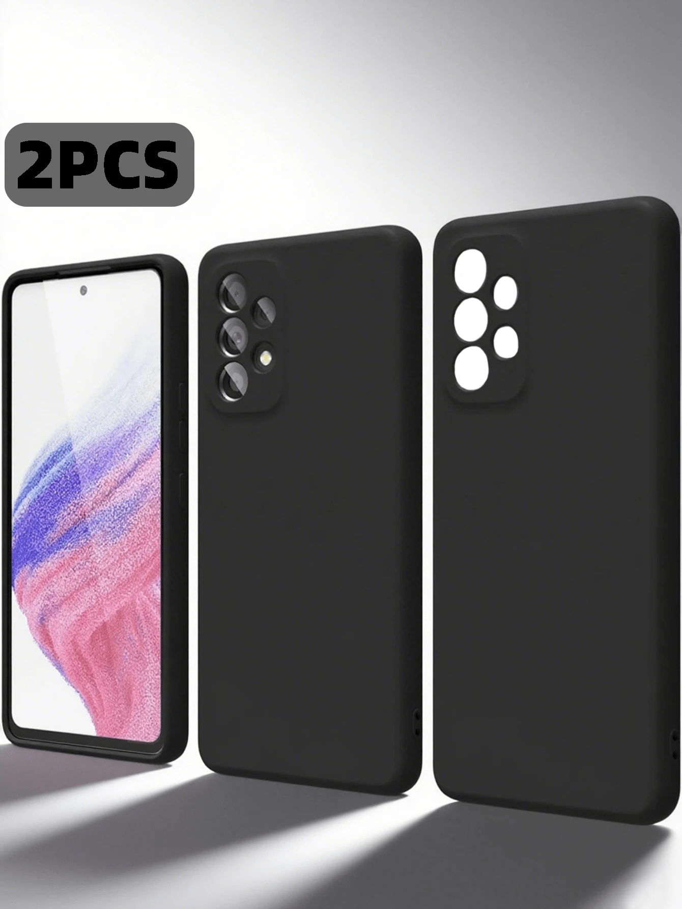 2 件适用于 Galaxy 手机壳，时尚纤薄液态硅胶全身保护套适用于 Galaxy 手机壳，黑色手机壳防指纹保护保险杠磨砂盖（黑色）