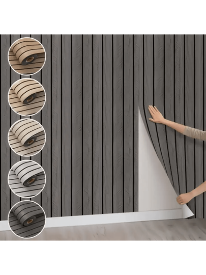 Roll Of Textured Vinyl 3d Wand Stickers Waterproof Self Adhesive Wallpaper.Natural Wood Texture, Durable, Easy To Clean Detachable, Directly Matches DIY Home ation, Ceilings, Partitions Curved view 3