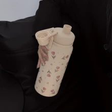 1pc Pink Tulip Heart Shaped Stainless Steel Vacuum Insulated Water Bottle - Double Wall Thermal Tumbler, Suitable For Both Hot & Cold Drinks, 20.29oz/27.05oz/33.81oz Sizes, Perfect For Travel, Gym, Outdoor Activities & Gifts