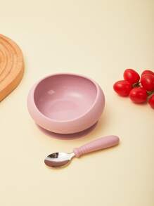 2pcs/Set Baby Stainless Steel Suction Bowl With Silicone Spoon, Anti-Fall Anti-Scald Infant Feeding Bowl, Toddler Tableware