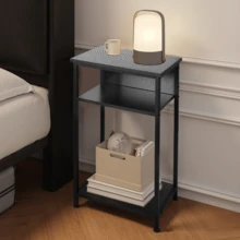 A Three-Layer Iron Frame Narrow-Edge Table With Storage Shelves, Bedroom Bedside Table, 73.5*39*29cm, 50kg Load-Bearing Capacity, Local Inventory For Shipment, Ultra-Thin Edge Table, Small In Size But Large In Capacity, Suitable For Living Room, Bedroom, Study, Kitchen And Balcony, A Great Summer Gift - Black - View 5