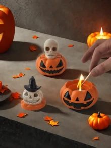 1PC Ceramic Creative Halloween Pumpkin Candlesticks - Perfect For Party & Home Decor - Multicolor - View 2