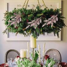 1/2/3 piezas Planta artificial con hojas con brillo, decoración de árbol de Navidad artificial y linda flor, para fiesta de boda, hogar, interior, mesa de comedor, habitación, decoración de Navidad, regalo, corona, accesorios de decoración de ratán DIY, decoración de árbol y planta de Navidad - oro rosa - Ver 5