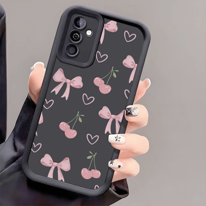 1pc Pink Bow & Cherry Shockproof Phone Case, Thick Anti-Slip Protective Cover Compatible With IPhone 17 Series, Honor, Redmi, Galaxy,