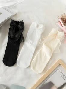 6 pares de calcetines con textura doble y encaje decorativo, calcetines suaves y adorables para mujer, calcetines de tubo medio para el Día de San Valentín