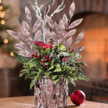 1/2/3 piezas Planta artificial con hojas con brillo, decoración de árbol de Navidad artificial y linda flor, para fiesta de boda, hogar, interior, mesa de comedor, habitación, decoración de Navidad, regalo, corona, accesorios de decoración de ratán DIY, decoración de árbol y planta de Navidad - oro rosa - Ver 4