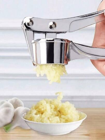 1 Piece Stainless Steel Garlic Press, Silver Modernist Multifunctional Garlic Grinder For Kitchen And Camping