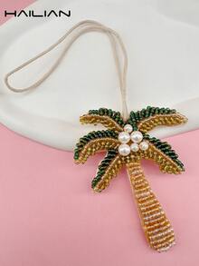 HAILIAN Beaded Coconut Tree Pendant, Featuring Strung Coconut Tree, Pearls, And Fruit-Laden Coconut Tree, Symbolizing Resilience And Vitality. Can Be Used As Bag Charm, Car Key Chain, Or Small Gift For Family, Friends On Birthdays, Holidays, Back To School Occasions. Materials: Beads, Inlaid Pearls, Handcrafted - Multicolor - View 3