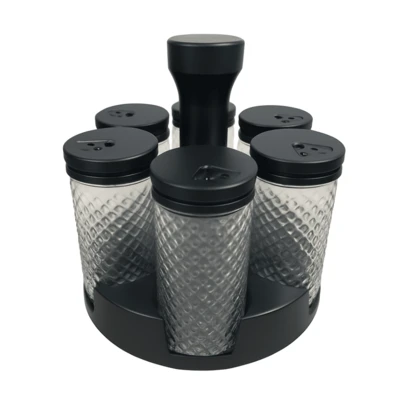 Pote de Tempero de Vidro com base giratoria 6 potes de vidro porta Condimentos giratorio
