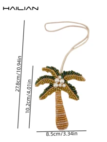 HAILIAN Beaded Coconut Tree Pendant, Featuring Strung Coconut Tree, Pearls, And Fruit-Laden Coconut Tree, Symbolizing Resilience And Vitality. Can Be Used As Bag Charm, Car Key Chain, Or Small Gift For Family, Friends On Birthdays, Holidays, Back To School Occasions. Materials: Beads, Inlaid Pearls, Handcrafted - Multicolor - View 8