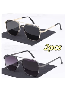 1/2/3/4 Pairs Combo, Men's Square Luxury Fashion Glasses, Metal Frame Design, Single Pair Comes With 1 Elegant Glasses Case, & Versatile, Attracts All Eyes. For Daily Life, Beach, Driving And Outdoor Travel Accessories, Also Provides UV Protection.
