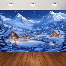 1 قطعة خلفية جديدة لعيد الميلاد السعيد، من قماش البوليستر، مشهد جبل الثلج والكوخ المريح لعيد الميلاد، غابة مغطاة بالثلج، ديكور المنزل في عيد الميلاد والشتاء، خلفية تصوير لحفلة الشتاء وعيد الميلاد