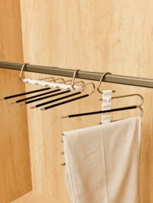 1pc Multipurpose Foldable Pants Hanger/Rack With Multilayer & Hanging Design, Fashionable & Minimalist Black Stainless Steel, Comes With Non-Slip Tube & Clothes Hanger Hole, Suitable For Storing Various Sized Pants/Ties/Towels While Saving Space, Convenient & Practical With No Trace Non-Slip Feature,Spring,Minimalist,Summer Tops - Clothes and pants storage rack (black) - View 2