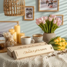 1 pieza Caja de exhibición creativa para anuncio de embarazo, caja de memoria de madera para guardar prueba de embarazo, regalo de anuncio de bebé, decoración de la sala de (kit de prueba de embarazo no incluido) - Albaricoque - Ver 5