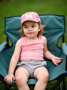 1 PC Baby Girls A-Z Letter Patch Classic Baseball Cap Baby Girls Sun Caps Suitable For Toddler Aged 1-3 Years Old - Pink - View 6