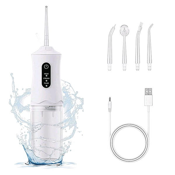 Hydropulseur électrique, irrigateur oral portable sans fil, avec 3 modes et 4 buses, fil dentaire électrique pour les soins bucco-dentaires à domicile, parfait pour les voyages d'affaires, les festivals, options de cadeau